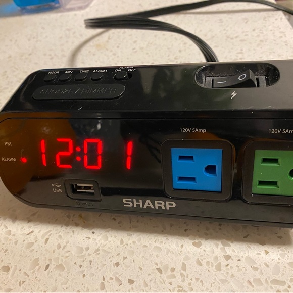 SHARP Digital Alarm Clock with USB 2 amp Port and 2 AC Outlets - Model: SPC137 - Picture 6 of 15